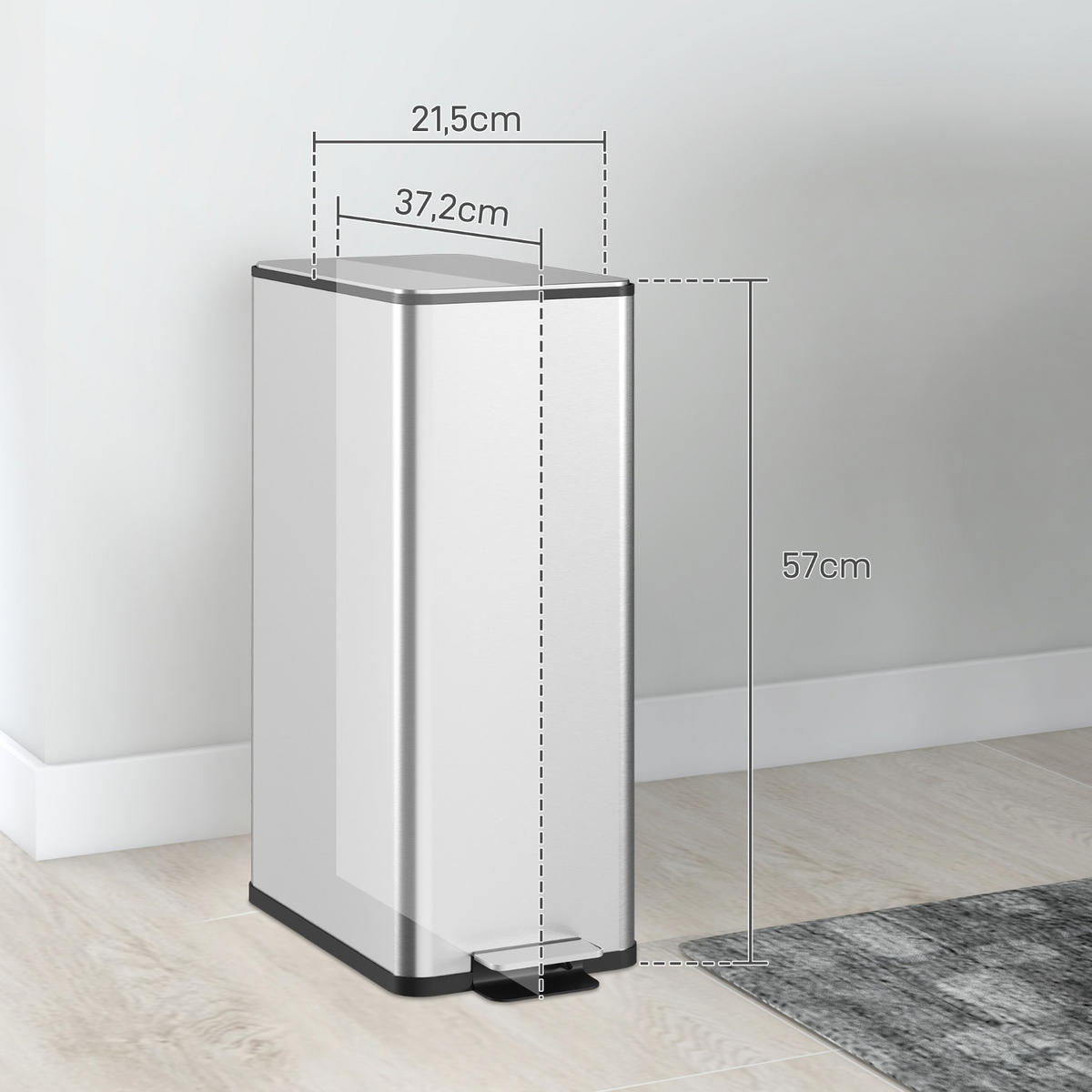 MÜLLEIMER KÜCHE 20L TRETEIMER EDELSTAHL Softclose Deckel 37,2/21,5/57 cm - Silberfarben, Metall (21.5/57/37.2cm) - Rolipo