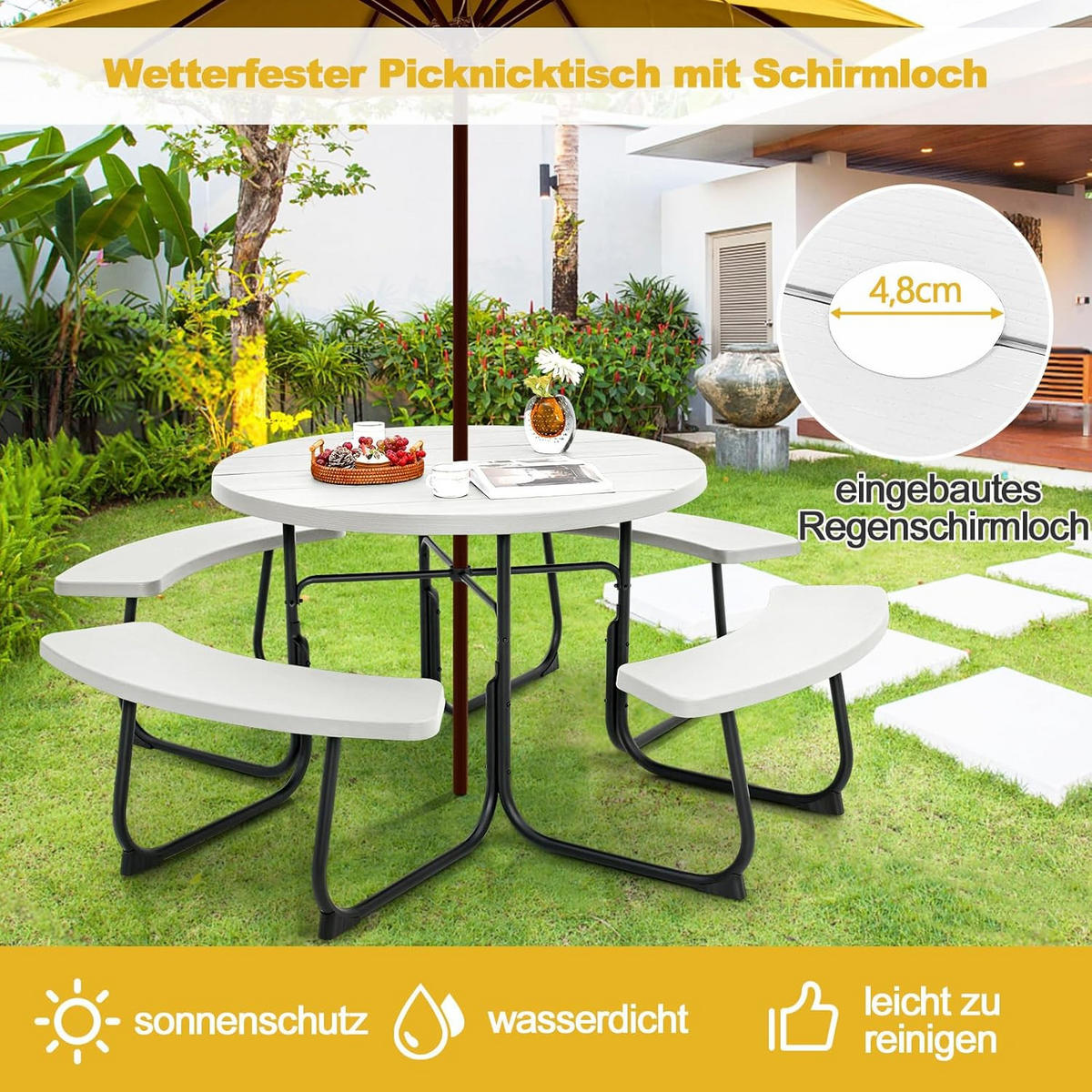 GARTENTISCH Weiß - Weiß, Kunststoff (190/190/76cm) - COSTWAY