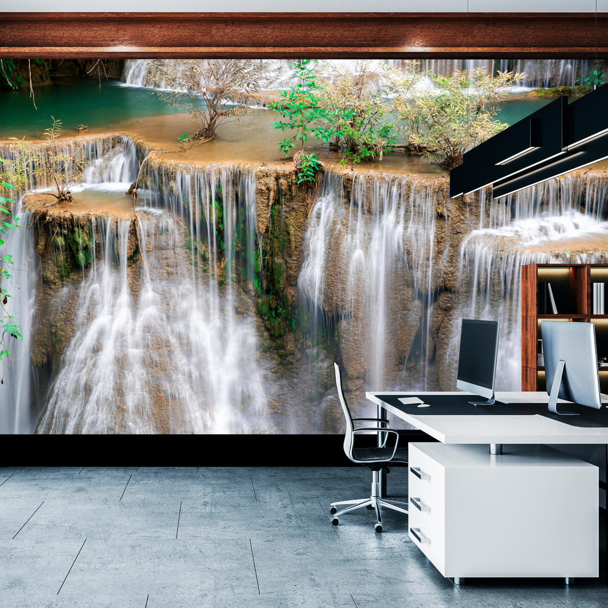FOTOTAPETE für Wohnzimmer Wasserfall Panorama Pflanzen Natur 400x280 - Blau/Beige, Papier (400/280cm) - Muralo
