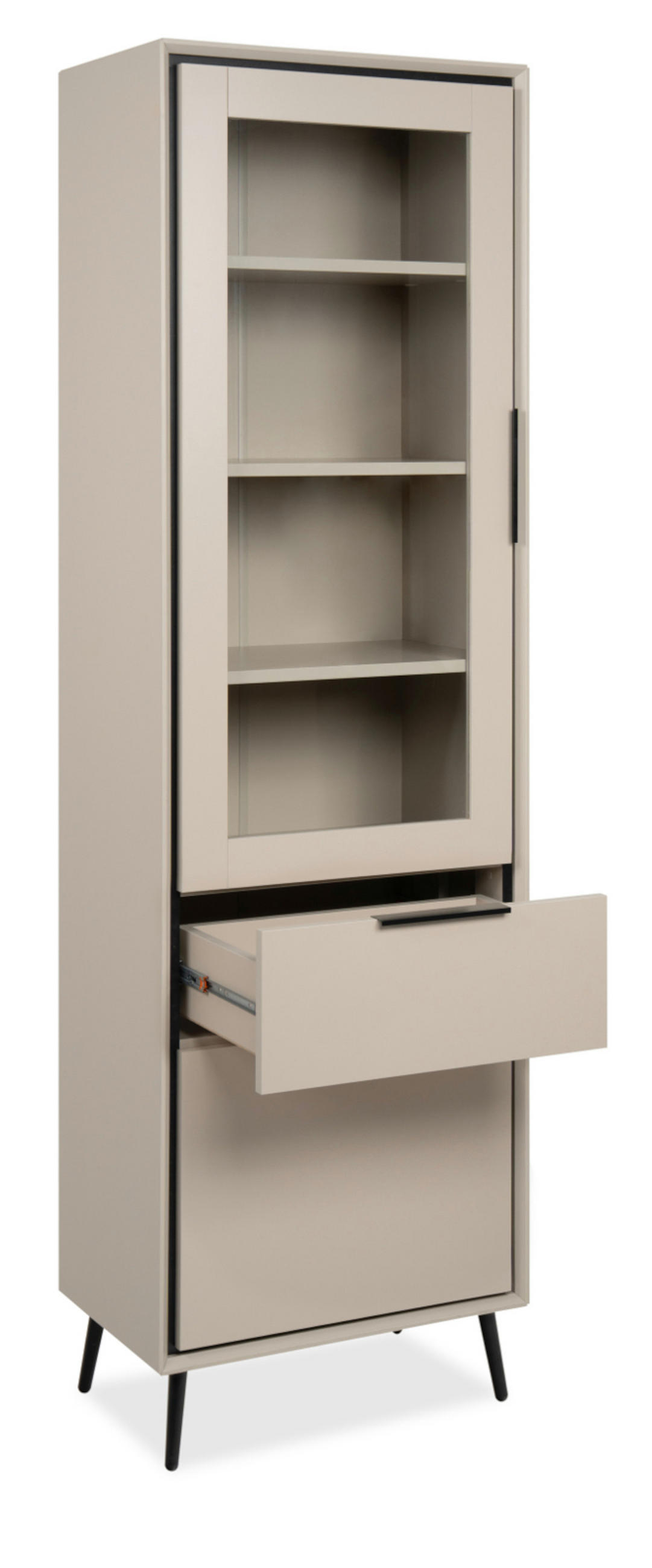 VITRINE sand, schwarz 60 cm, Vitrinenschrank mit Soft-Close-Funktion - Sandfarben/Schwarz, Glas/Holzwerkstoff (60/200/38cm) - Furn.Design