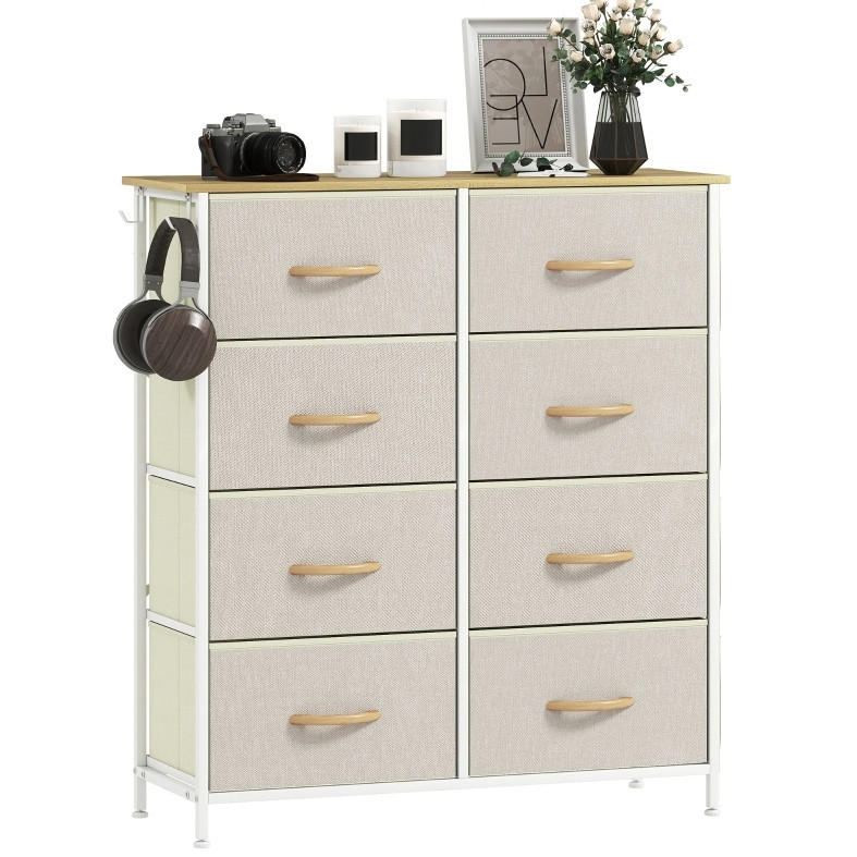 KOMODA s 8 látkovými zásuvkami, bočnými vreckami a háčikmi, béžová, 86 cm - béžová, kov (30/94.5/86cm) - OKMYHOME