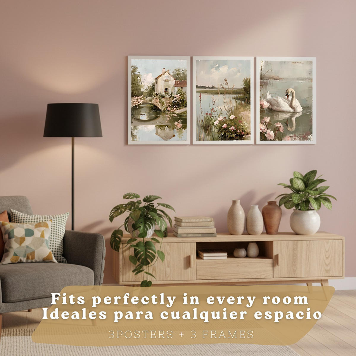 POSTER 3er Bilder-Set Wandbilder Ölmalerei modern Wohnzimmer Deko, Schlafzimmer, Küche, Badezimmer Weißer Rahmen A4 - Weiß, Papier (29.7/1/21cm) - Nacnic