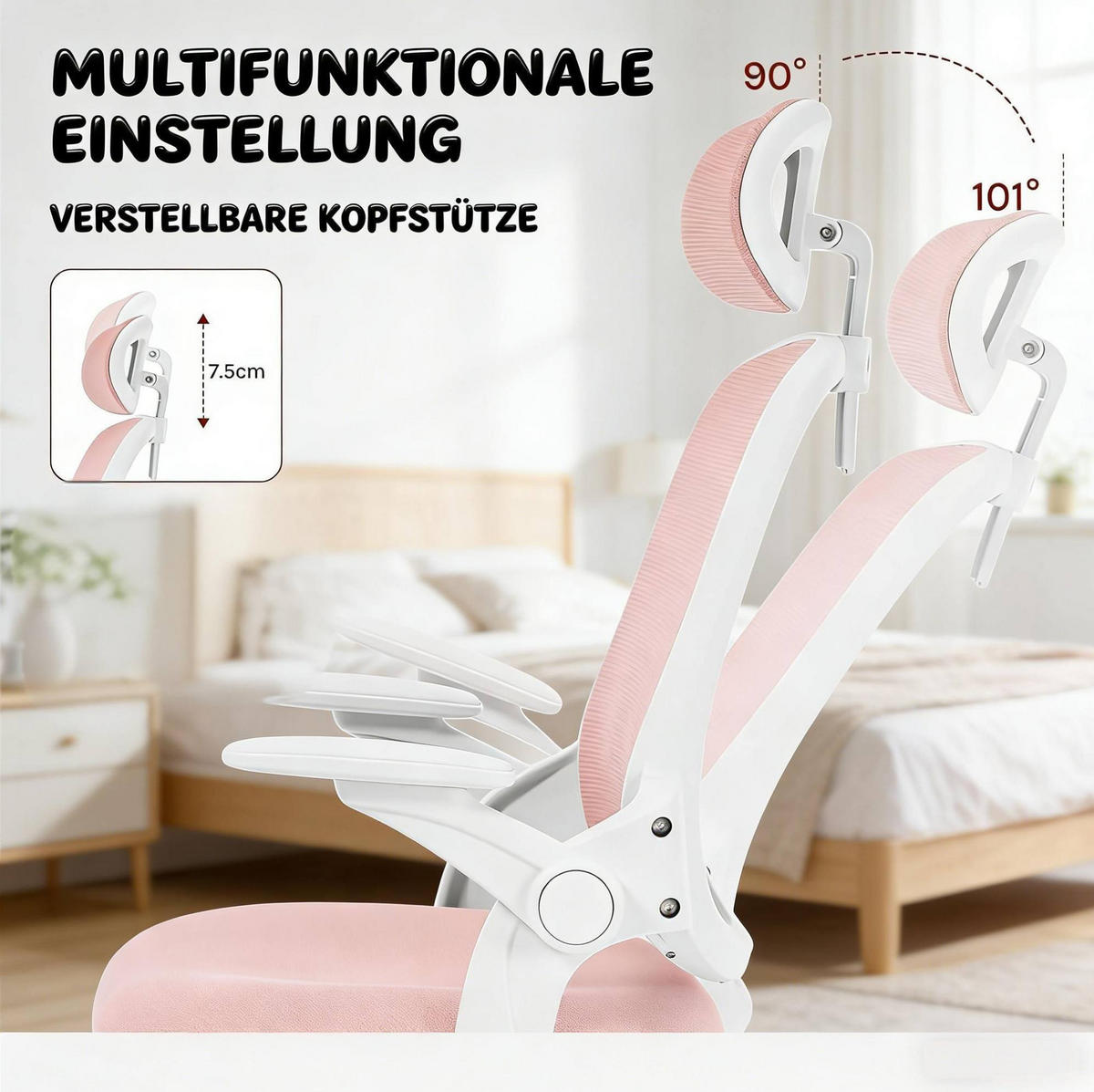 DREHSTUHL 63,5/47/109,5–117,5 cm Rosa aus Metall, Mesh und PP mit Wippfunktion - Pink, Metall (63.5/117.5/47cm) - OKWISH