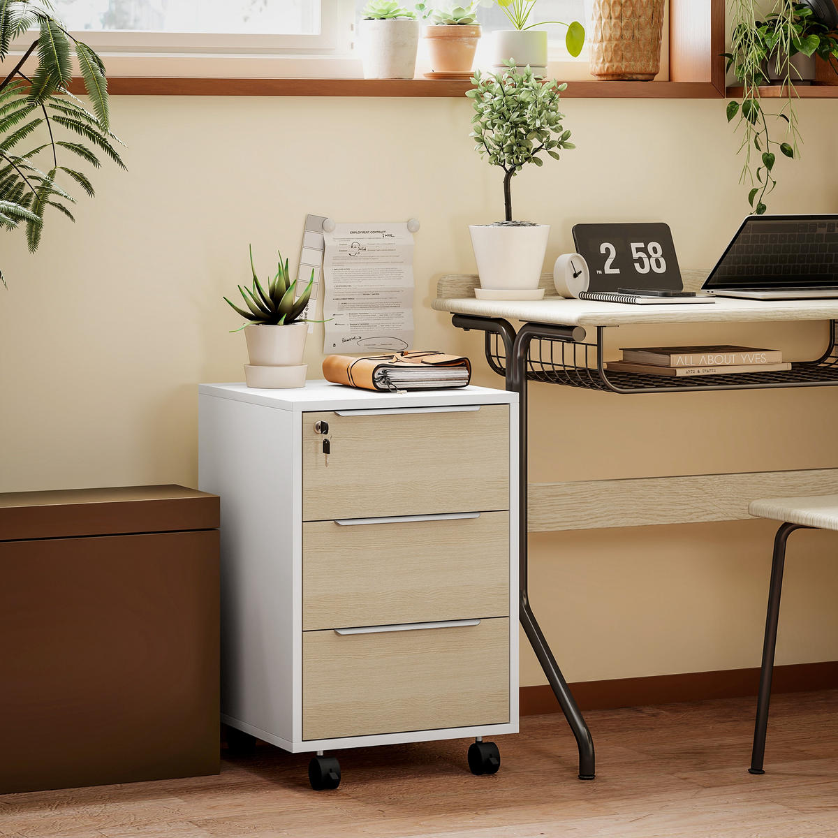 ROLLCONTAINER DE-14471 3 Schubladen abschließbar Eiche - Eichefarben, Holzwerkstoff (40/63.5/40cm) - ComfortXL
