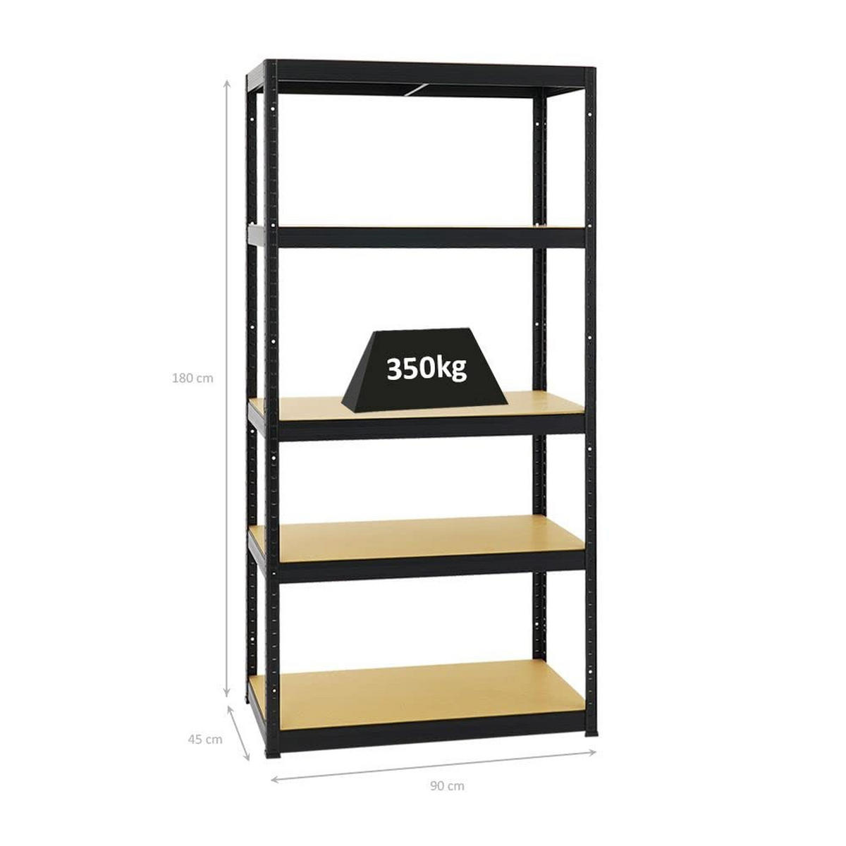 SCHWERLASTREGAL Slim Elephant S 180x90x45 cm 5 Ebenen Fachlast 350 kg Schwarz - Schwarz, Metall (90/180/45cm) - PROREGAL