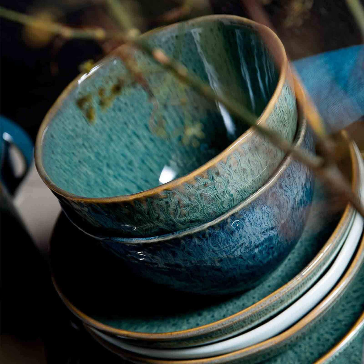 TELLERSET Matera blau 12er Set - Blau, Keramik (1/1/1cm) - Leonardo Living