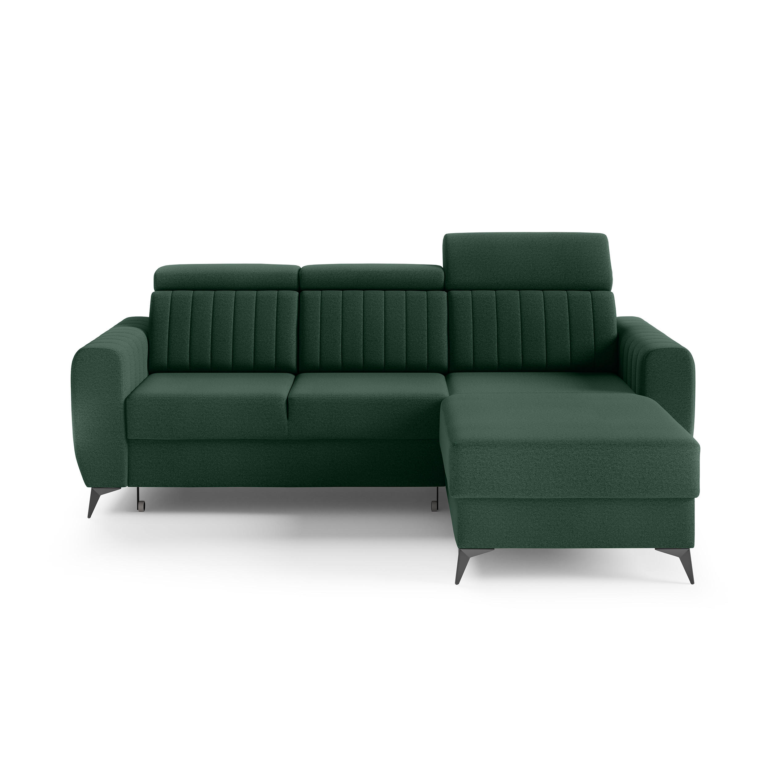 ECKSCHLAFSOFA Connor I verstellbare Kopfstützen, Dunkelgrün - Dunkelgrün/Schwarz, Textil (238/176cm) - Beautysofa