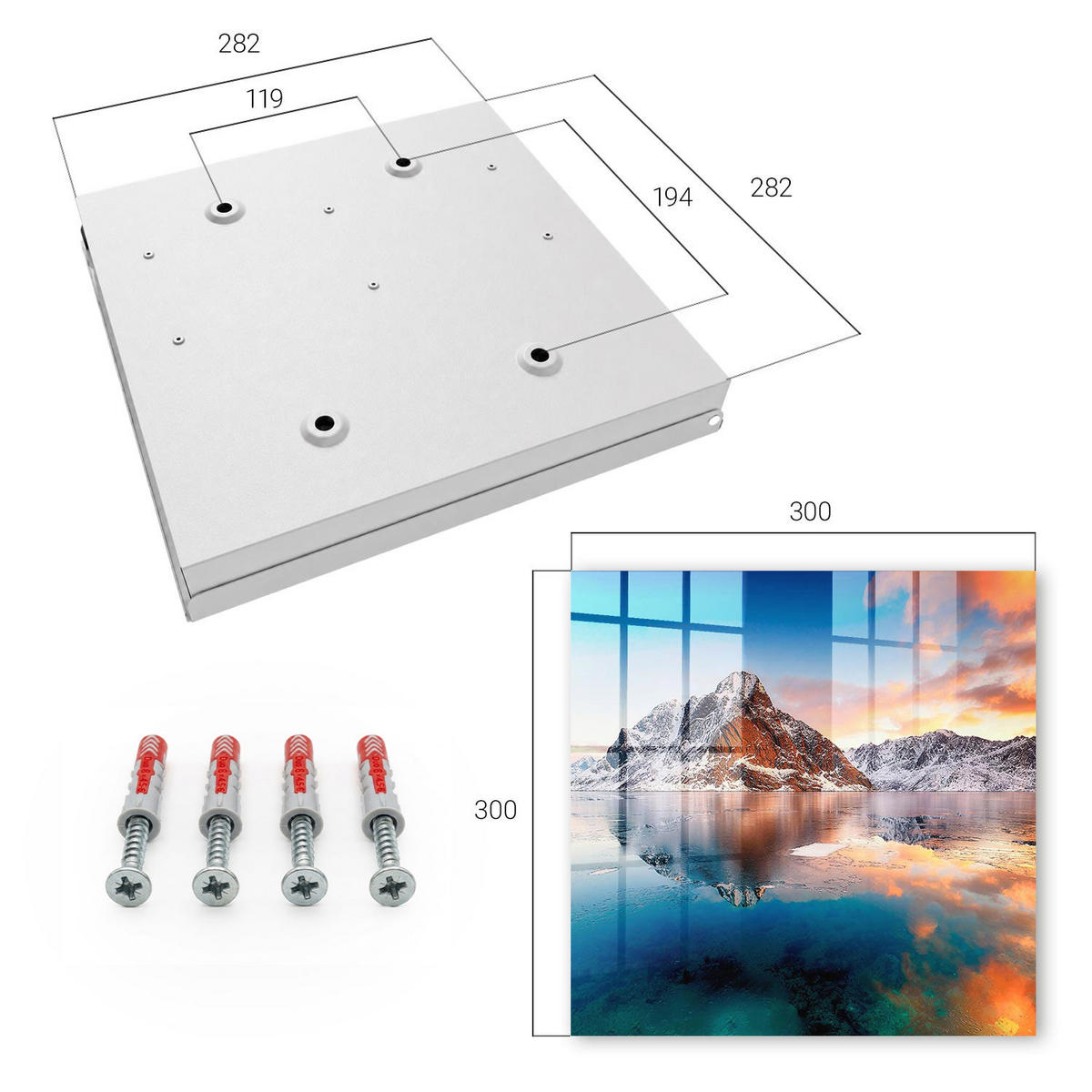 SCHLÜSSELBOX Weiß 30x30 cm – Türöffnung nach rechts - Harmonie der Berge - Blau, Metall (30/30/5cm) - TULUP