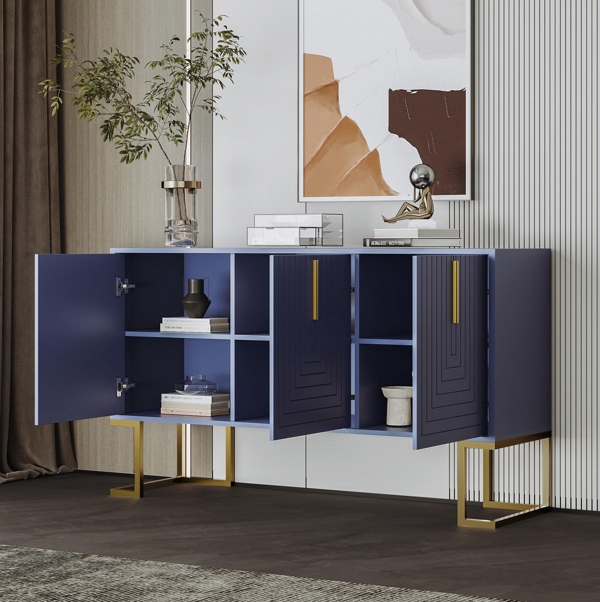 SIDEBOARD 138/40/80.5 cm Dunkelblau aus MDF mit 3 Türen - Blau, Holzwerkstoff (40/80.5/138cm) - OKMYHOME