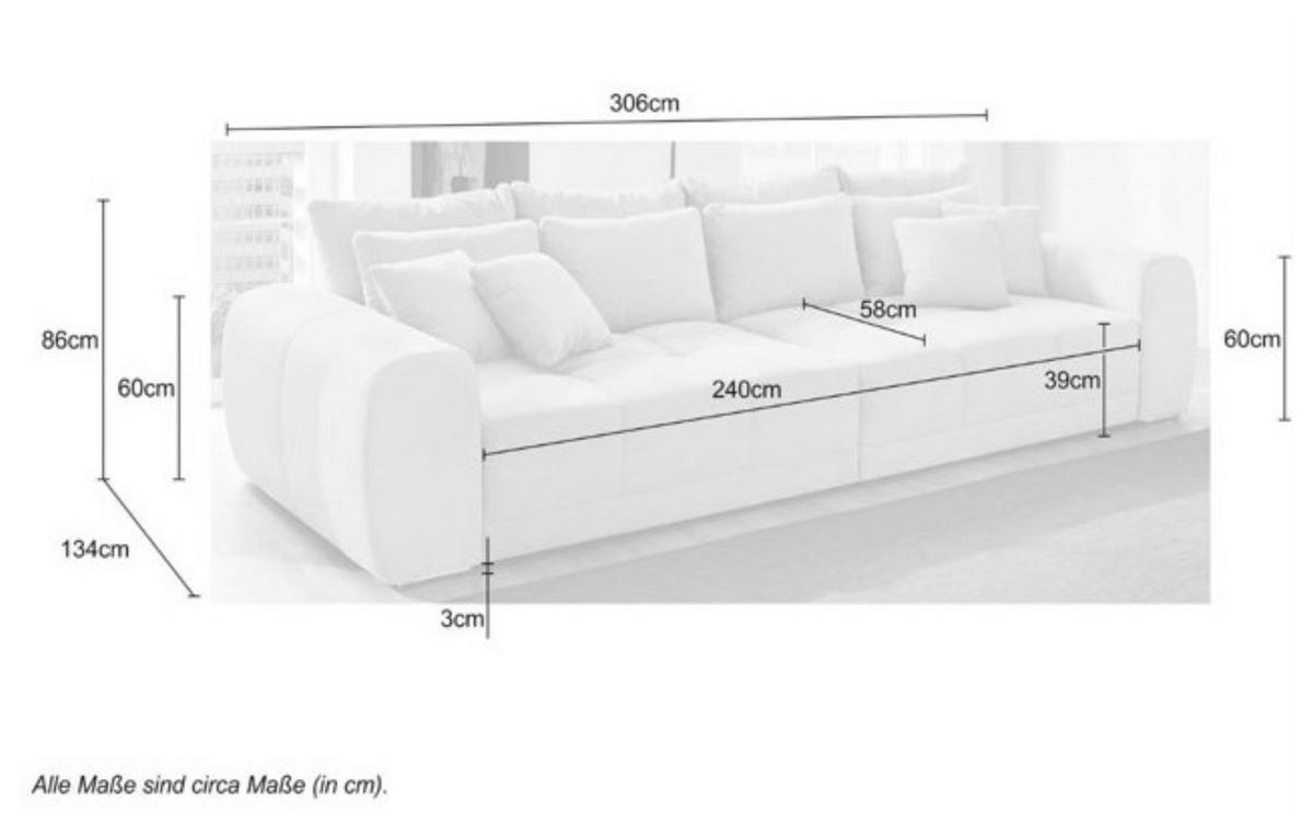 BIG-SOFA Federkern B306/T134/H86 cm, Liegefläche 120x240 cm, Cord Beige Grau / 15173 - Chromfarben/Greige, Textil/Metall (306/86/134cm) - luma-home