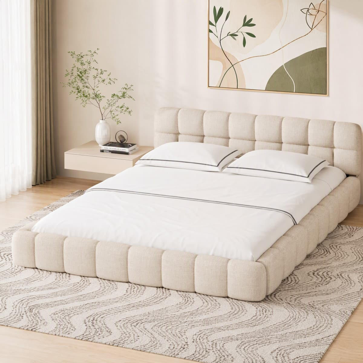 POLSTERBETT 140x190 cm Beige Leinen Bett, modern Kanten Design Doppelbett - Beige, Textil (140/190cm) - CASIVA