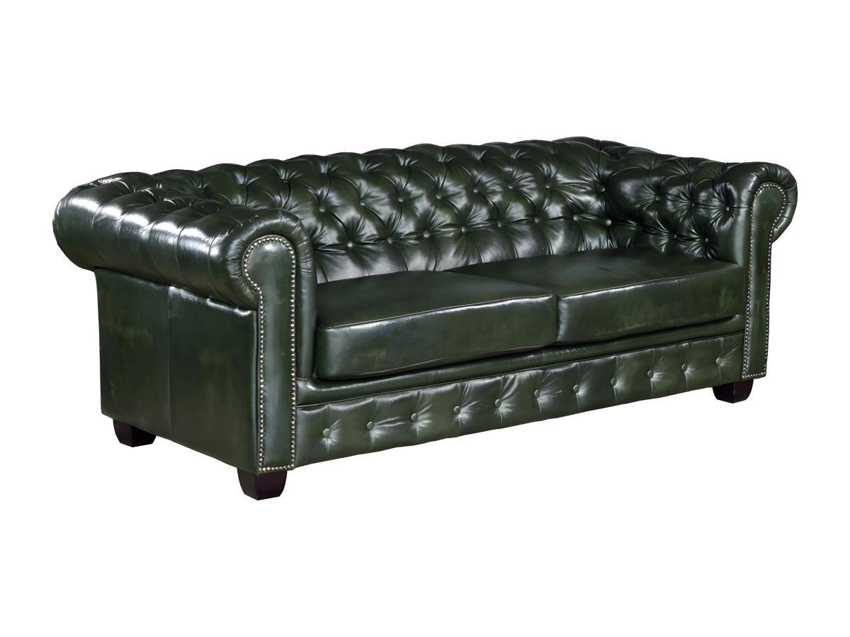 CHESTERFIELD Ledersofa 3-Sitzer - Büffelleder - Schwarzgrün - BRENTON - Grün, Leder (96/73/201cm) - Vente-Unique