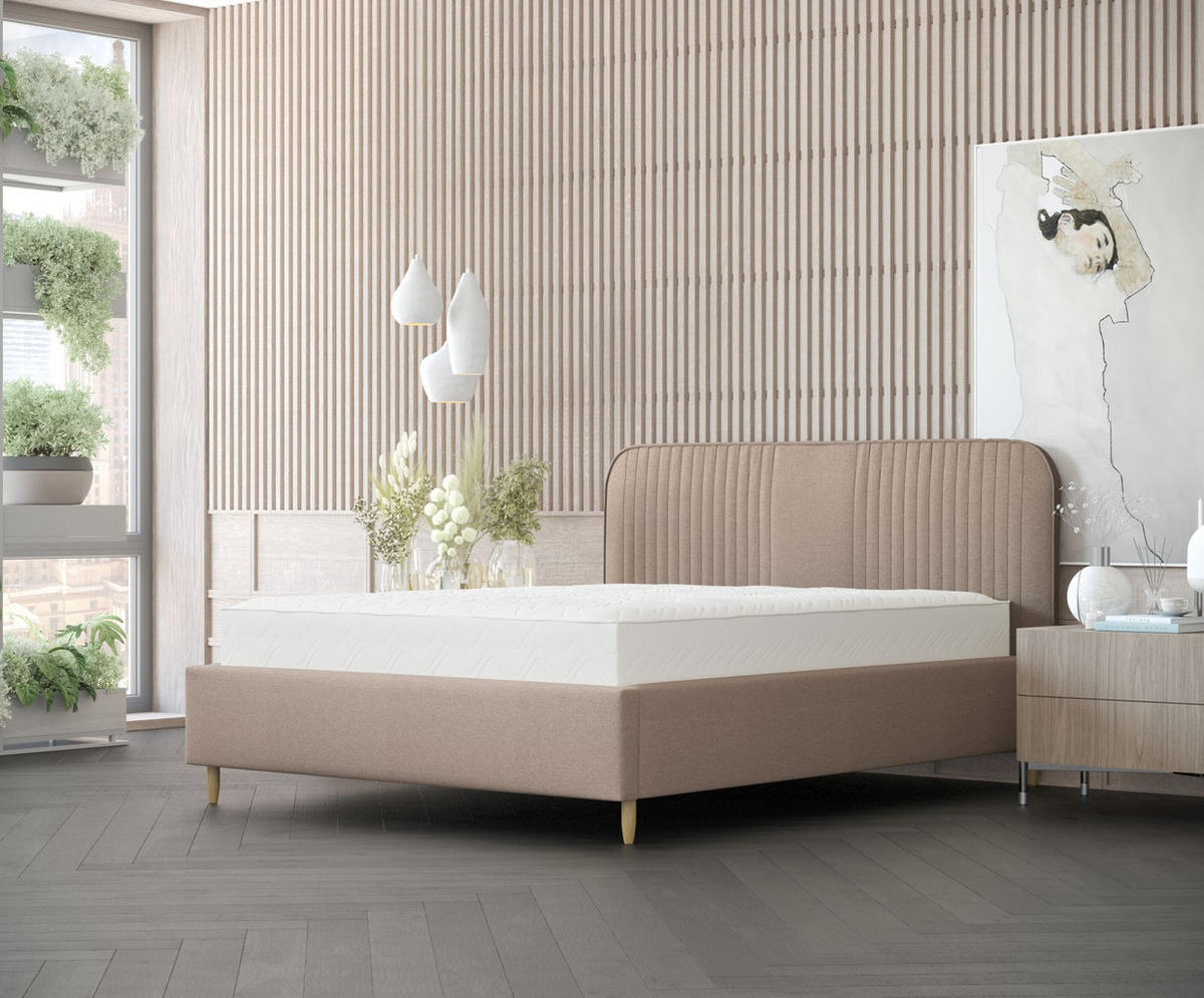 POLSTERBETT Livy Dunkelbeige 160/200 cm im Webstoff - Beige/Naturfarben, Holz/Holzwerkstoff (160/200cm) - Maison de Reve