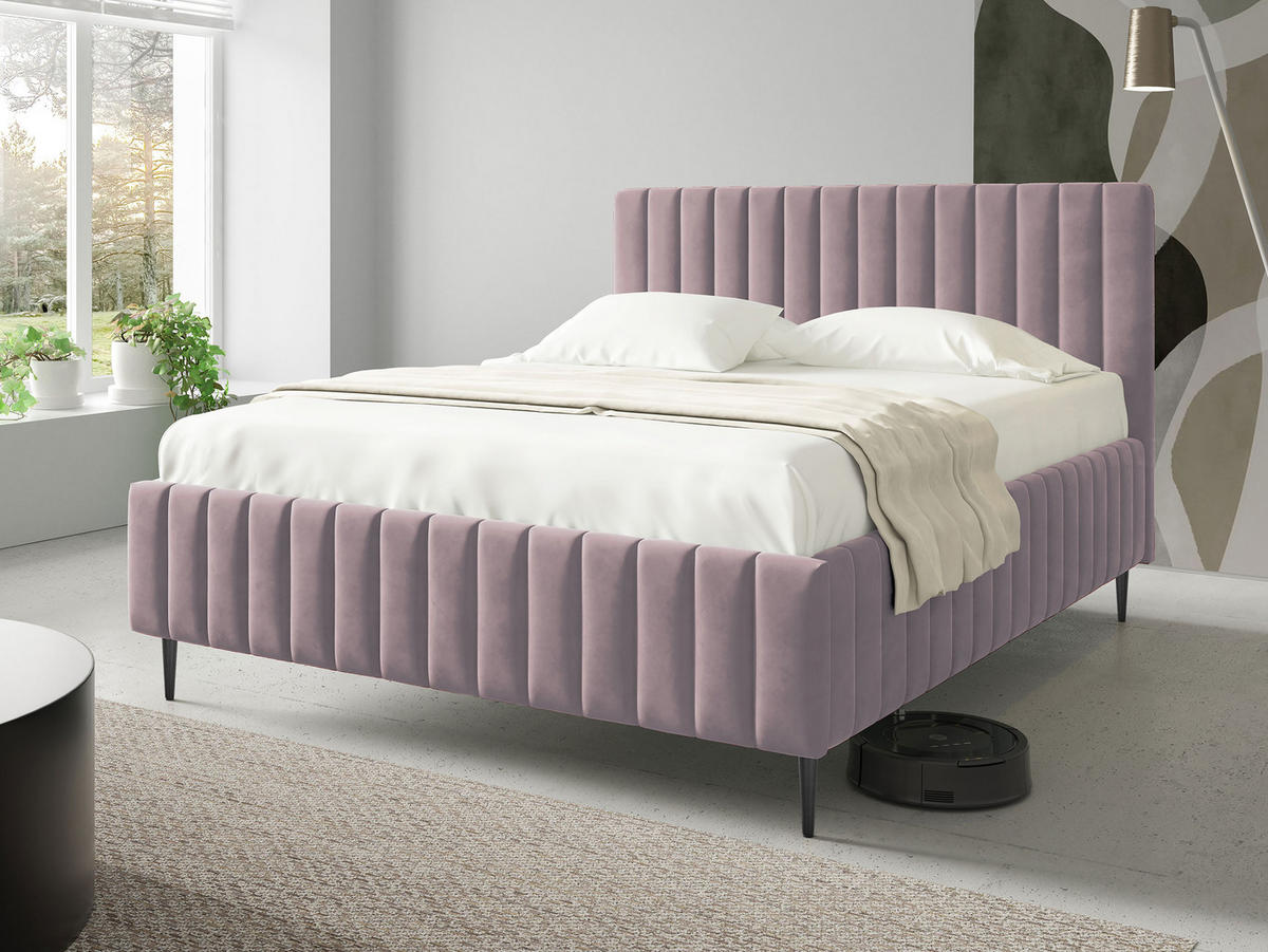 POLSTRBETT Lewezo Leg - Violett/Schwarz, Holzwerkstoff/Textil (140/200cm) - MIRJAN24