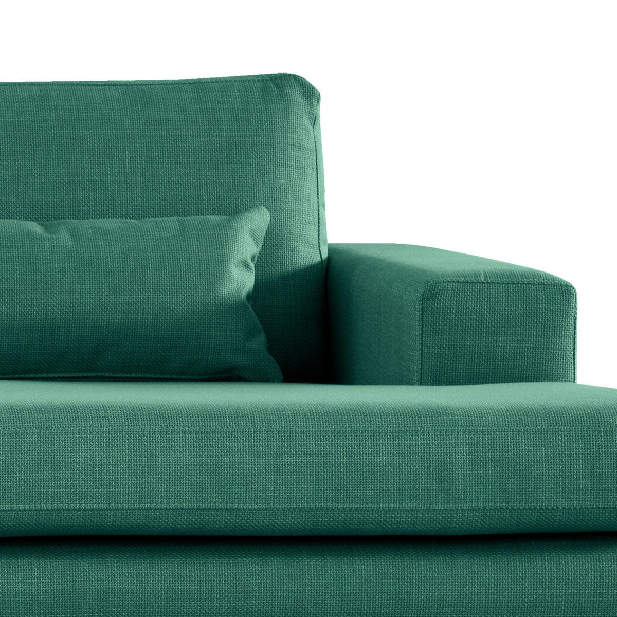 WOHNLANDSCHAFT mit Longchair - Dunkelgrün/Eichefarben, Eichenholz/Textil (371/81/219cm) - home24