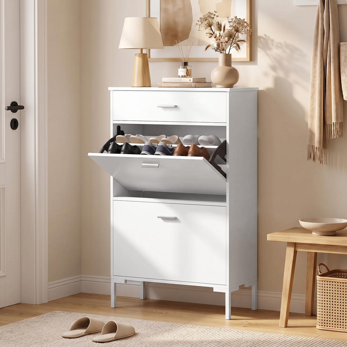 SCHUHSCHRANK MDF Weiß - Weiß, Holzwerkstoff/Metall (26/110/75cm) - HOMCOM