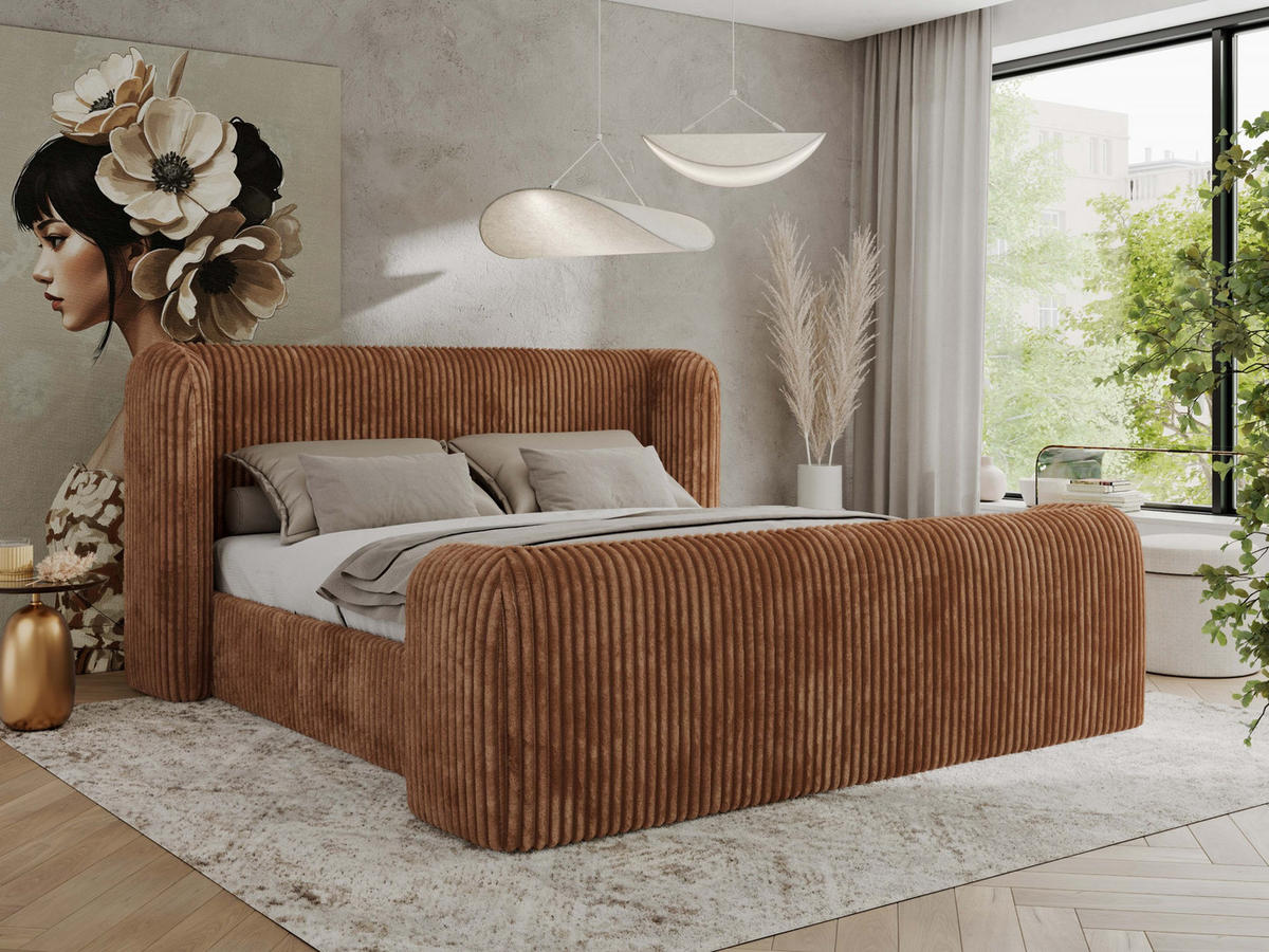 POLSTERBETT EMORA CLASSIC DUO 200/200 - Orange Cord - Schaum-Matratze - Orange, Textil (200/200cm) - MKS