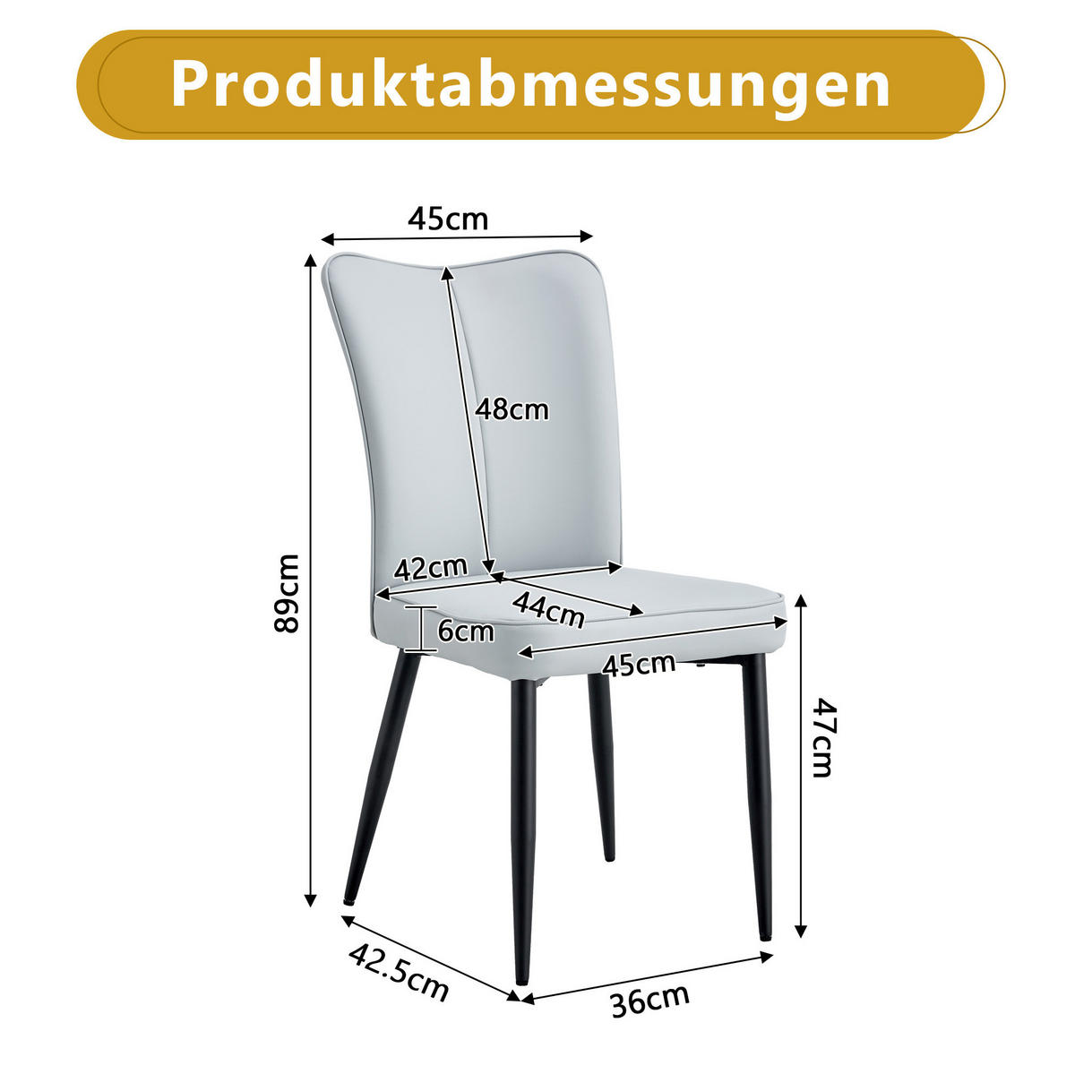 ESSZIMMERSTÜHLE 2er-Set ergonomisch PU Hellgrau/Schwarz - Hellgrau, Metall (44/89/45cm) - Meubliv