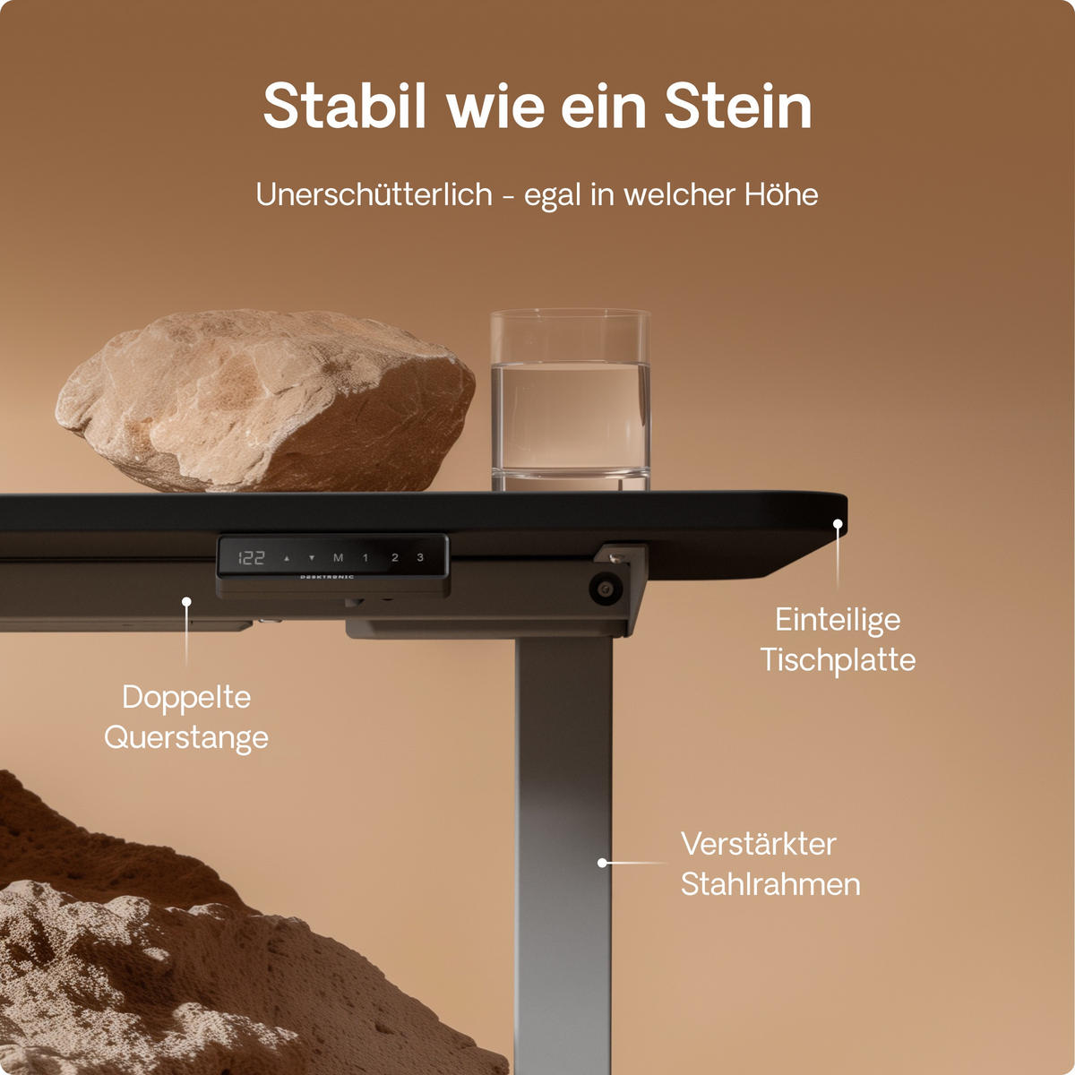 SCHREIBTISCH Elektrisch Höhenverstellbarer HomeOne 140x70cm Grau/Schwarz mit Memory-Funktion, Anti-Kollisions Technologie - Schwarz/Grau, Holzwerkstoff (70/140/72cm) - Desktronic
