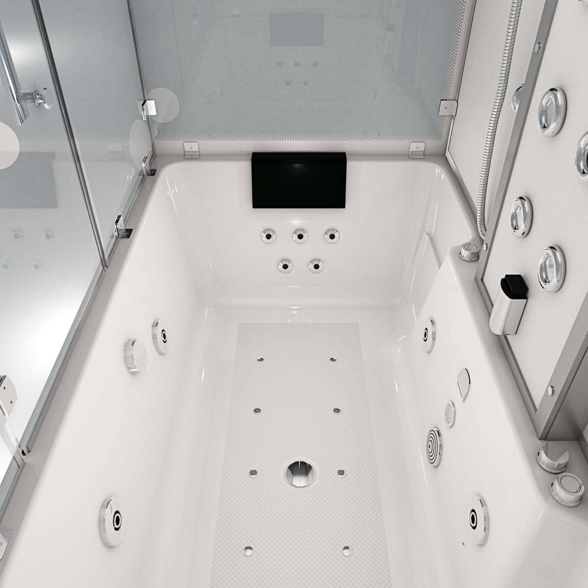 BADEWANNE Dusche K80-WS-EH-B-EC-SC-EA Duschtempel - Weiß, Glas/Kunststoff (180/100/228cm) - AcquaVapore by Sandra Jentho