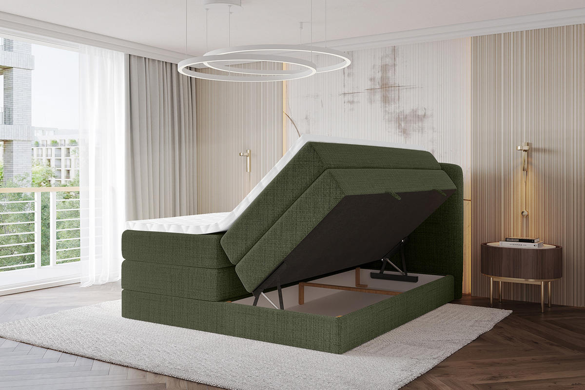 BOXBETT mit Matratze H3|H4 - NINA KING - 160x200 cm - Grün - Grün, Holzwerkstoff (160/200cm) - ALTDECOR