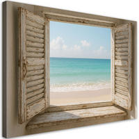 LEINWANDBILD Blick aus dem Fenster auf den Strand Shabby Chic 100x70cm - Beige, Textil (100/70cm) - Feeby