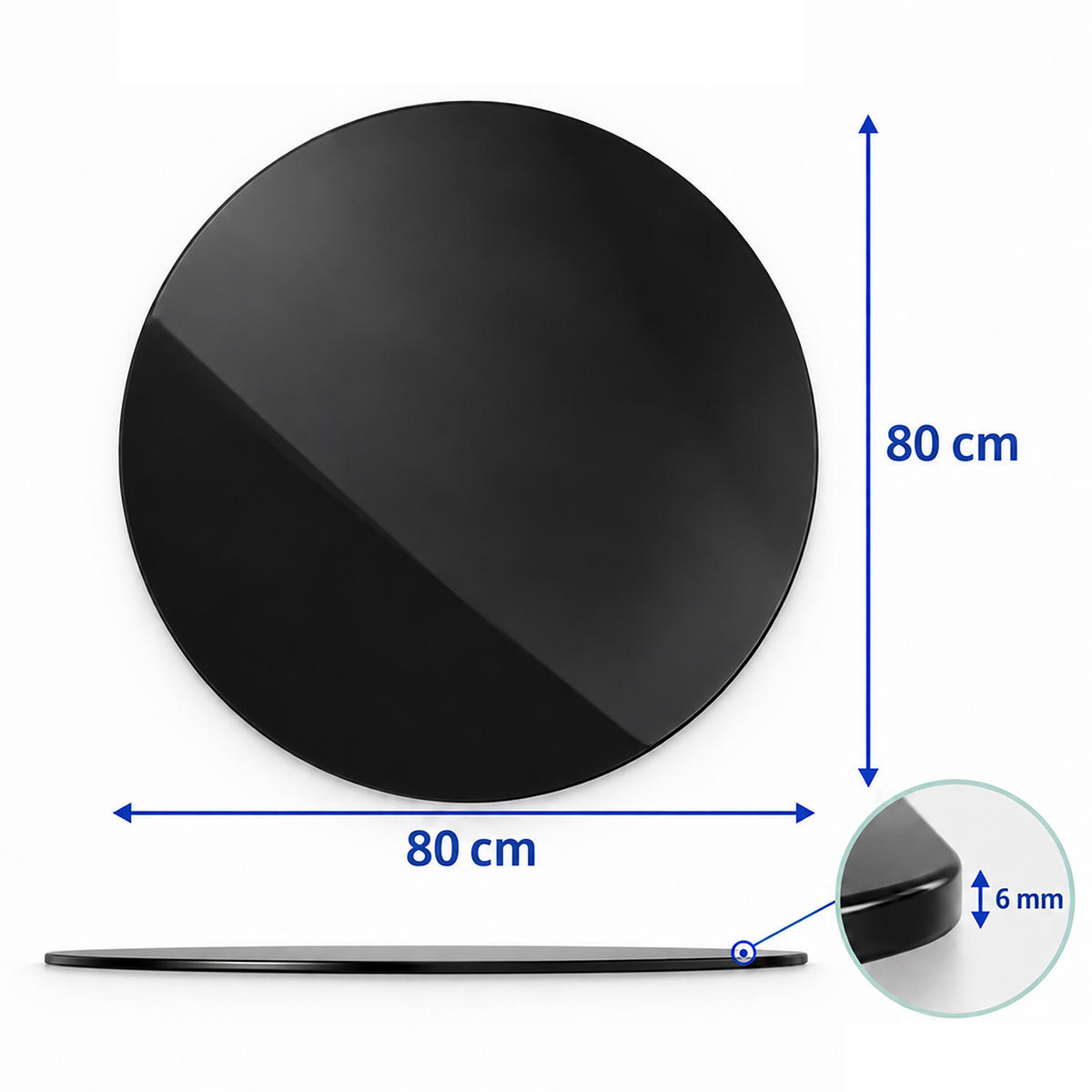GLASPLATTE Schwarz ESG 80 cm rund - Schwarz, Glas (80/80/0.6cm) - Relaxdays
