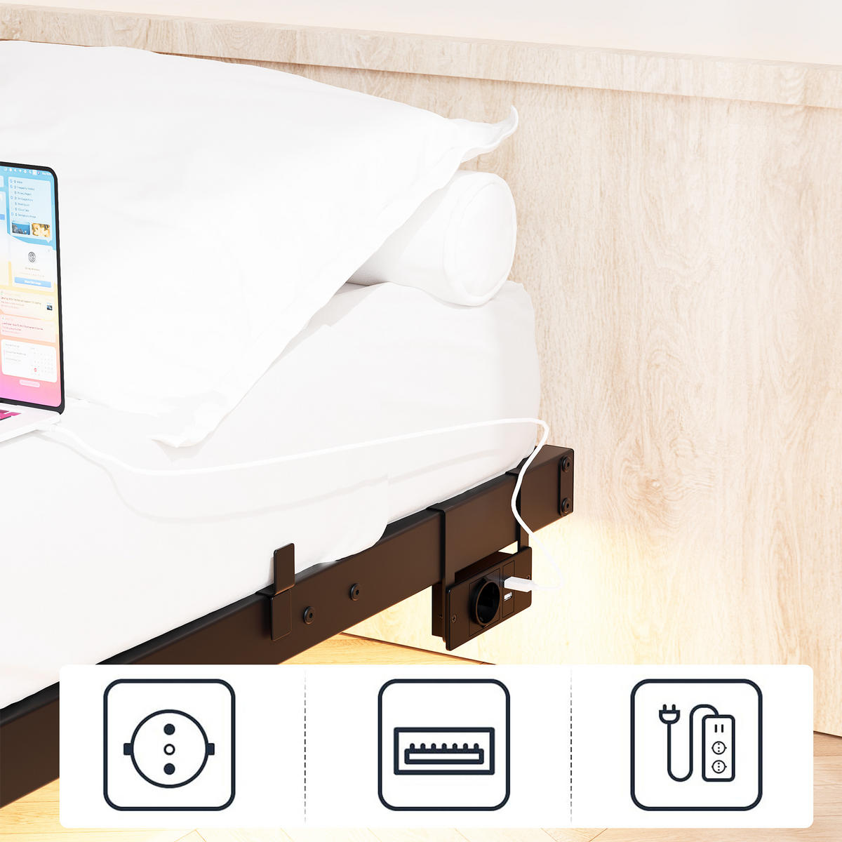 METALLBETT 140/190 cm DE-35510 mit LED und Ladestation Schwarz - Schwarz, Metall (140/190cm) - ComfortXL