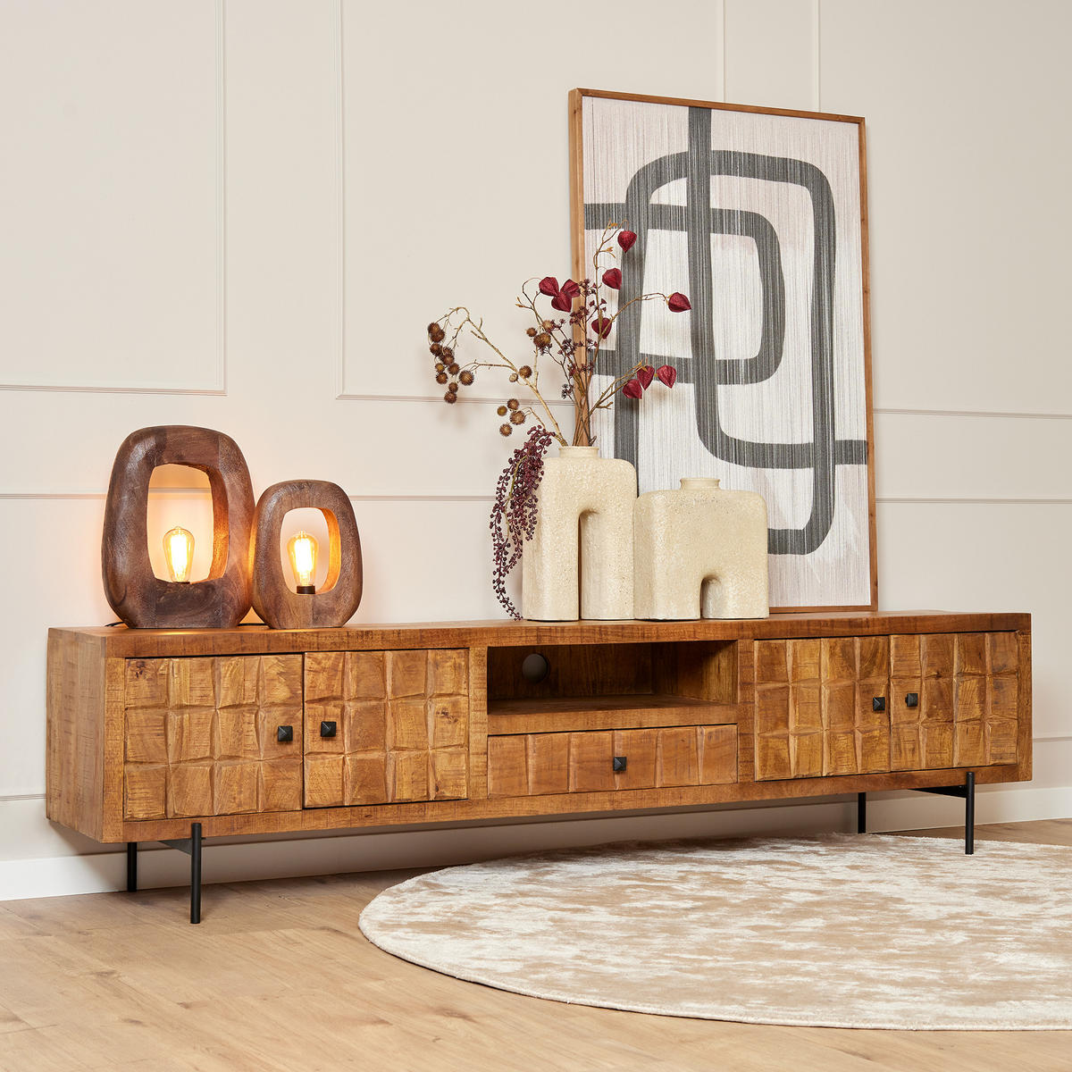 LOWBOARD Savion Mangoholz 180 cm / 40 cm Natur - Naturfarben, Holz (180/55/40cm) - Villa Möbel