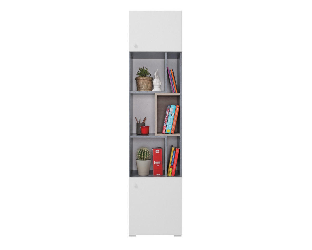 KINDERREGAL SIMON 06 40/45/190 Grau/Weiß/Sonoma Eiche - Weiß/Grau, Holzwerkstoff (45/190/40cm) - Deine Möbel 24