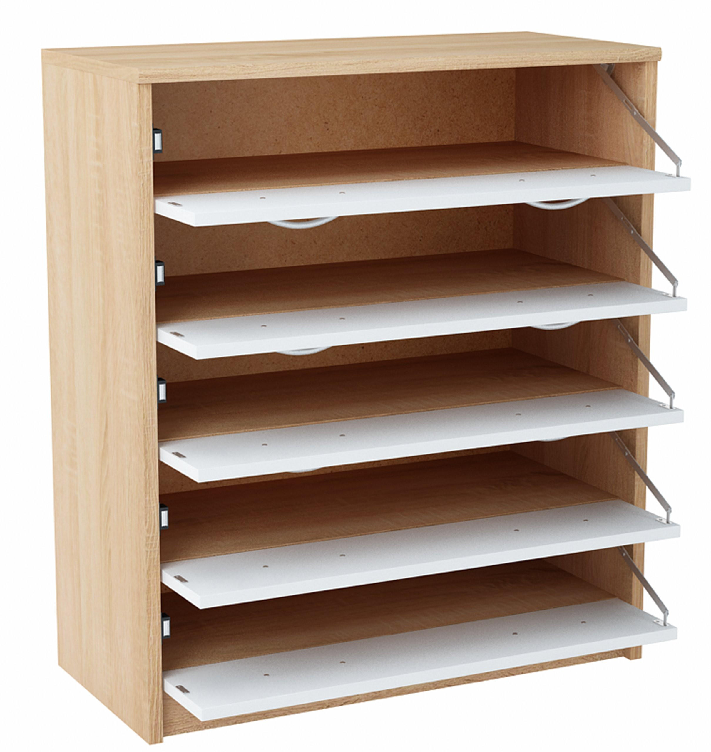 SCHUHSCHRANK 5S Sonoma Eiche-Weiß 74/35/85 cm 5 ausklappbare Schuhablagen - Weiß/Sonoma Eiche, Holzwerkstoff (74/85/35cm) - Matkam Möbel