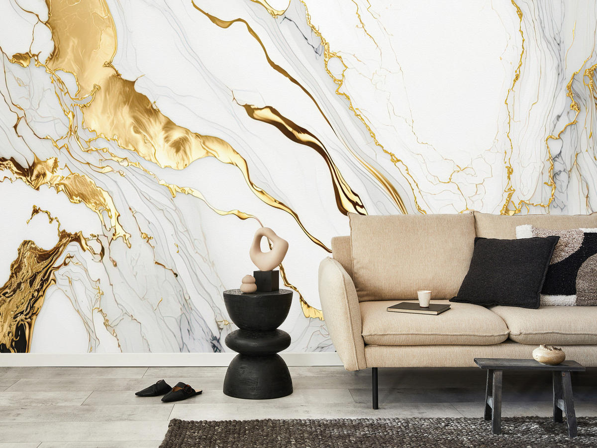 FOTOTAPETE Marmor Abstraktion Glamour Beige Modern Luxus Creme 100x70 - Gelb/Beige, Papier (100/70cm) - Muralo