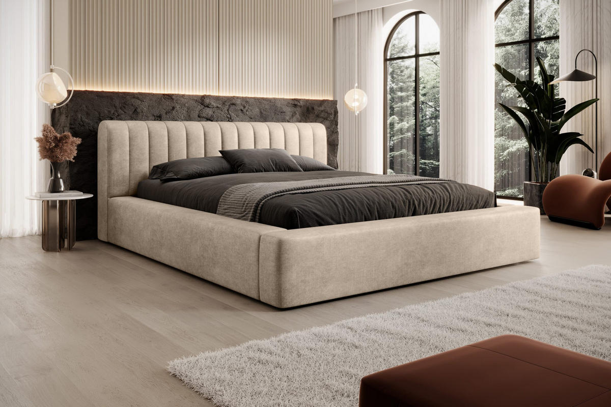 POLSTERBETT aus Polyester Vurmat 140x200 cm, Beige - Perlmutt, Textil (140/200cm) - Fedve