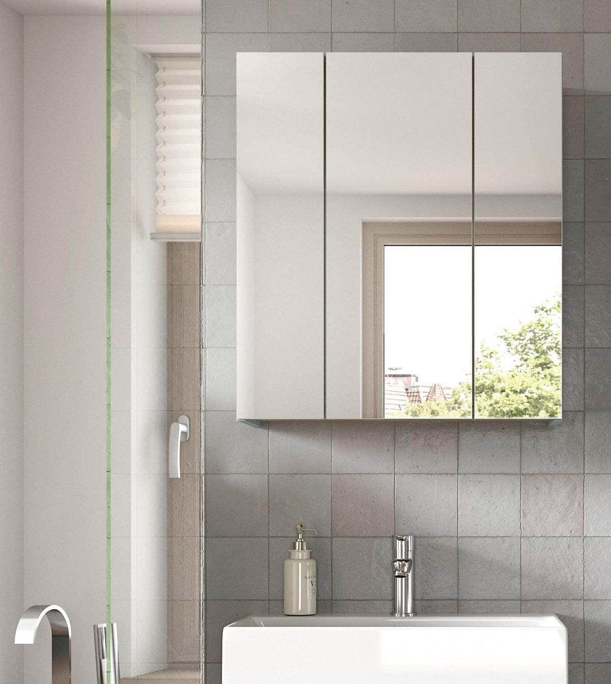 SPIEGELSCHRANK grün, Badschrank skandinavisch 3-türig 60 x 68 cm - Eichefarben/Grün, Glas/Holzwerkstoff (60/68/19cm) - Inn.Furn