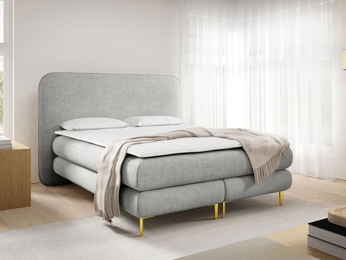 BOXBETT Amaretto - H3 - Goldfarben/Hellgrau, Holz/Textil (140/200cm) - MIRJAN24