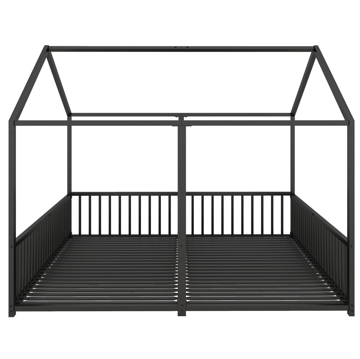 METALLBETT 90/200 cm Schwarz mit Hausform und Geländer - Schwarz, Metall (90/200cm) - OKWISH