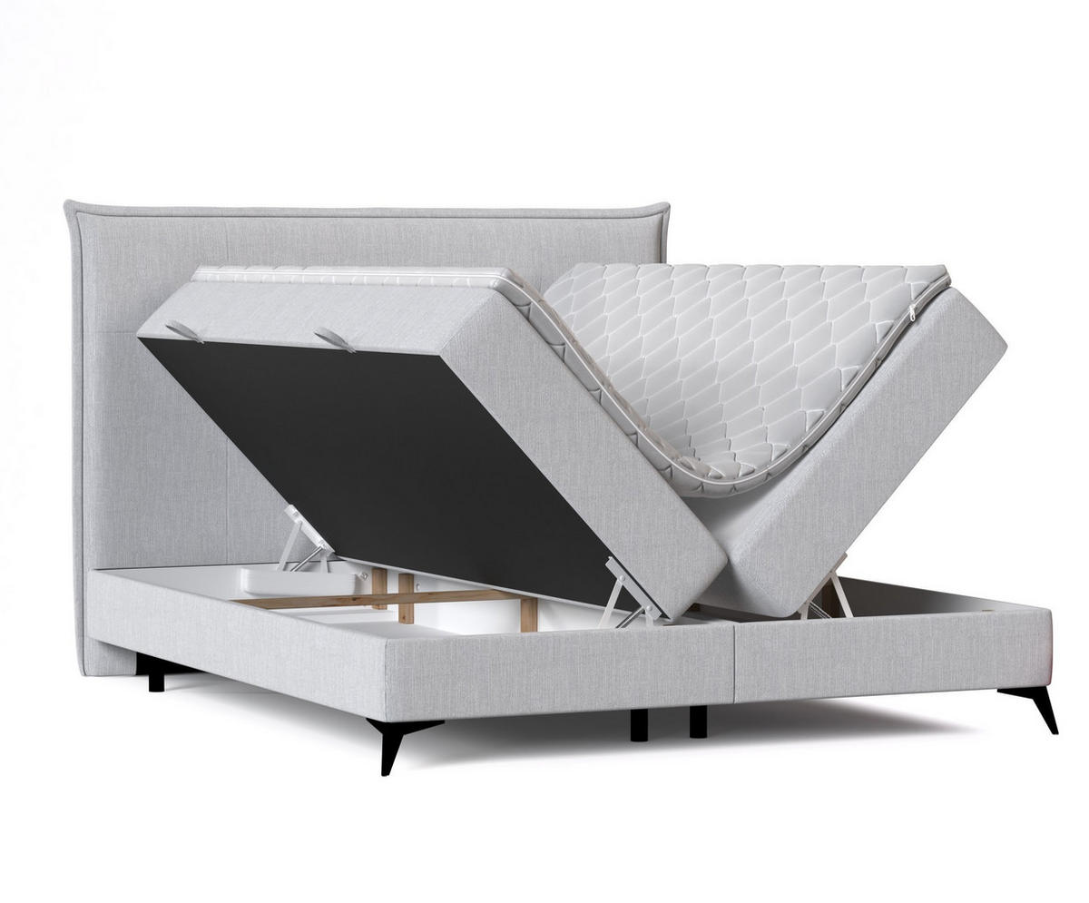 BOXBETT Menzzo Hellgrau 120/200 cm mit Matratze und Topper - Hellgrau/Schwarz, Holz/Holzwerkstoff (120/200cm) - Maison de Reve