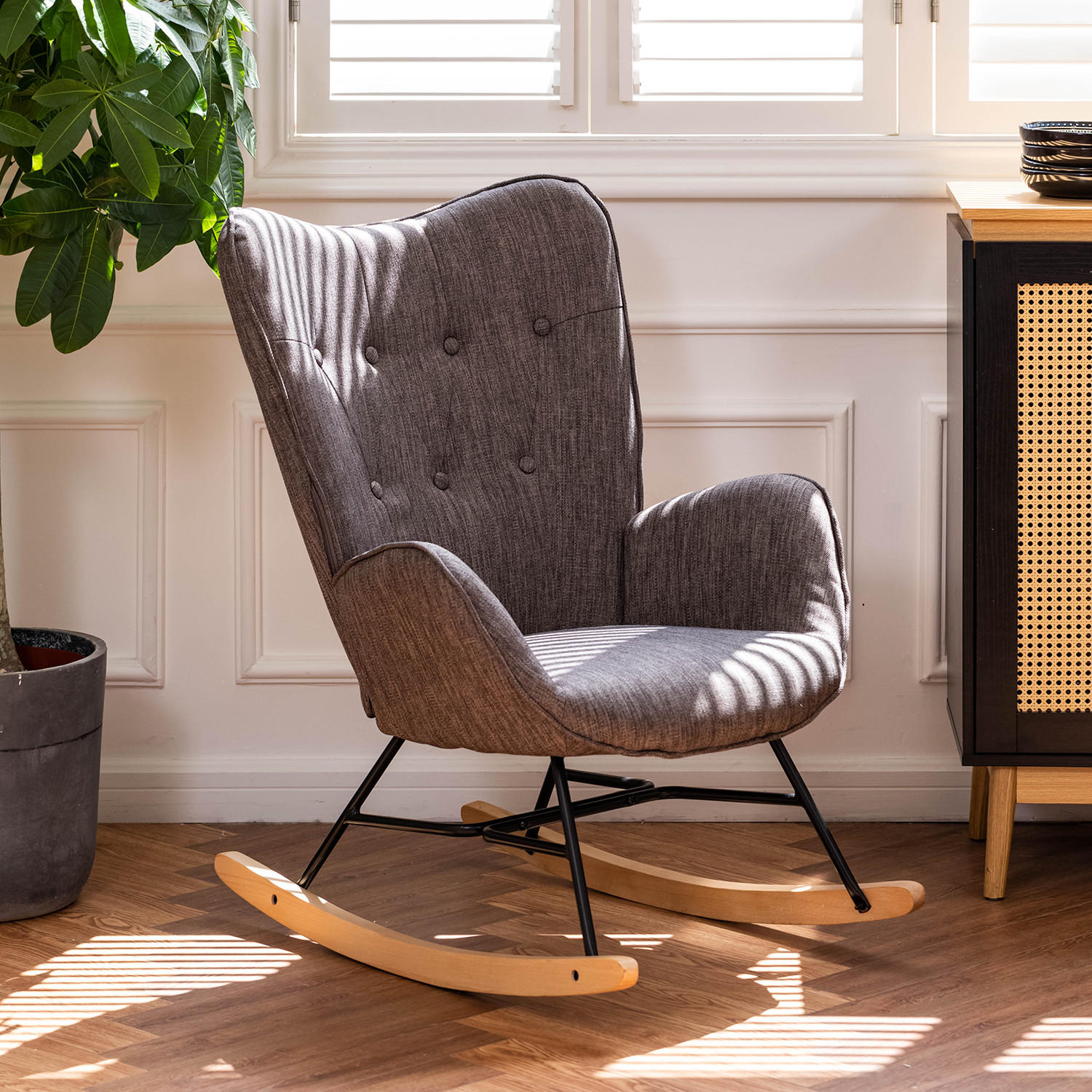 SCHAUKELSTUHL in Webstoff Grau - Dunkelbraun, Textil/Metall (66/97/84cm) - Meubles Cosy