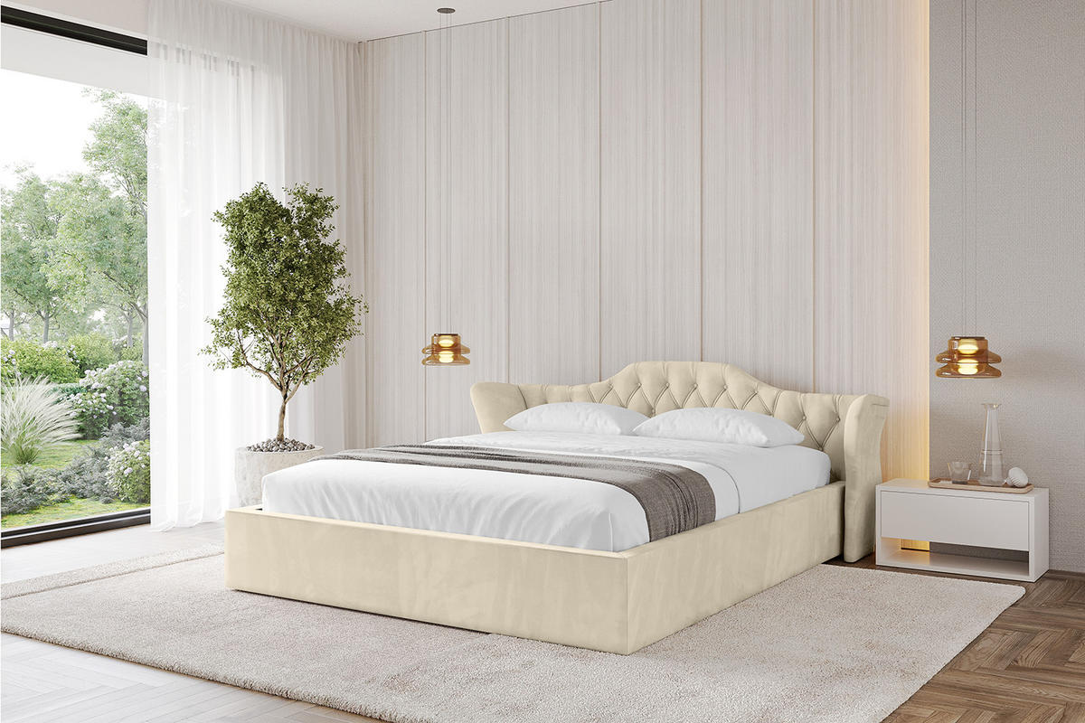 POLSTERBETT mit Bettkasten und Lattenrost, Boxbett ohne Matratze - ZORAN-V1 180x200 Beige - Ecru, Holzwerkstoff/Textil (180/200cm) - ALTDECOR
