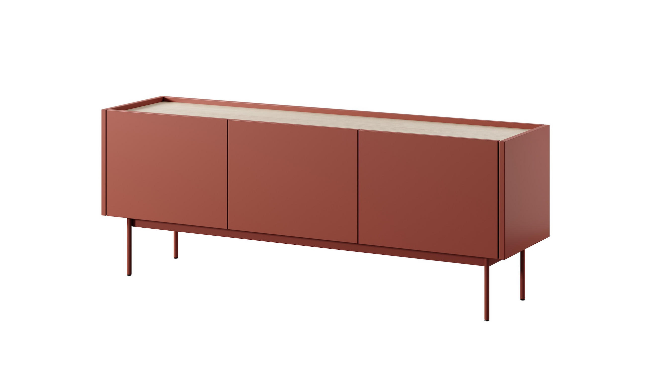 LOWBOARD Color Keramikrot / Eiche Linea 144 / 37 / 55cm - Hellbraun/Rot, Holz/Holzwerkstoff (144/55/37cm) - Feldmann-Wohnen