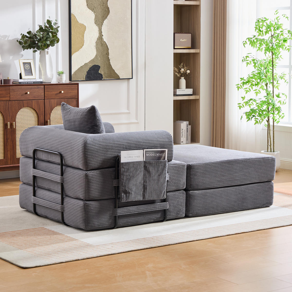 SOFA modular mit Hocker 112 x 190 x 67 cm Corduroy Dark Gray - Dunkelgrau, Kunststoff (190/67/112cm) - Meubliv