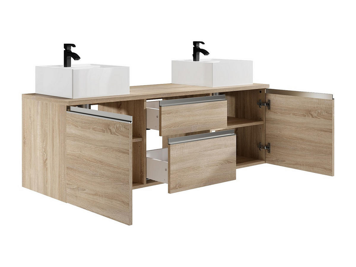DOPPELWASCHTISCH - 150 cm x 50 cm - Holz, Platte - Naturfarben Hell - JIMENA - Naturfarben, Holz (150/46/50cm) - Vente-Unique