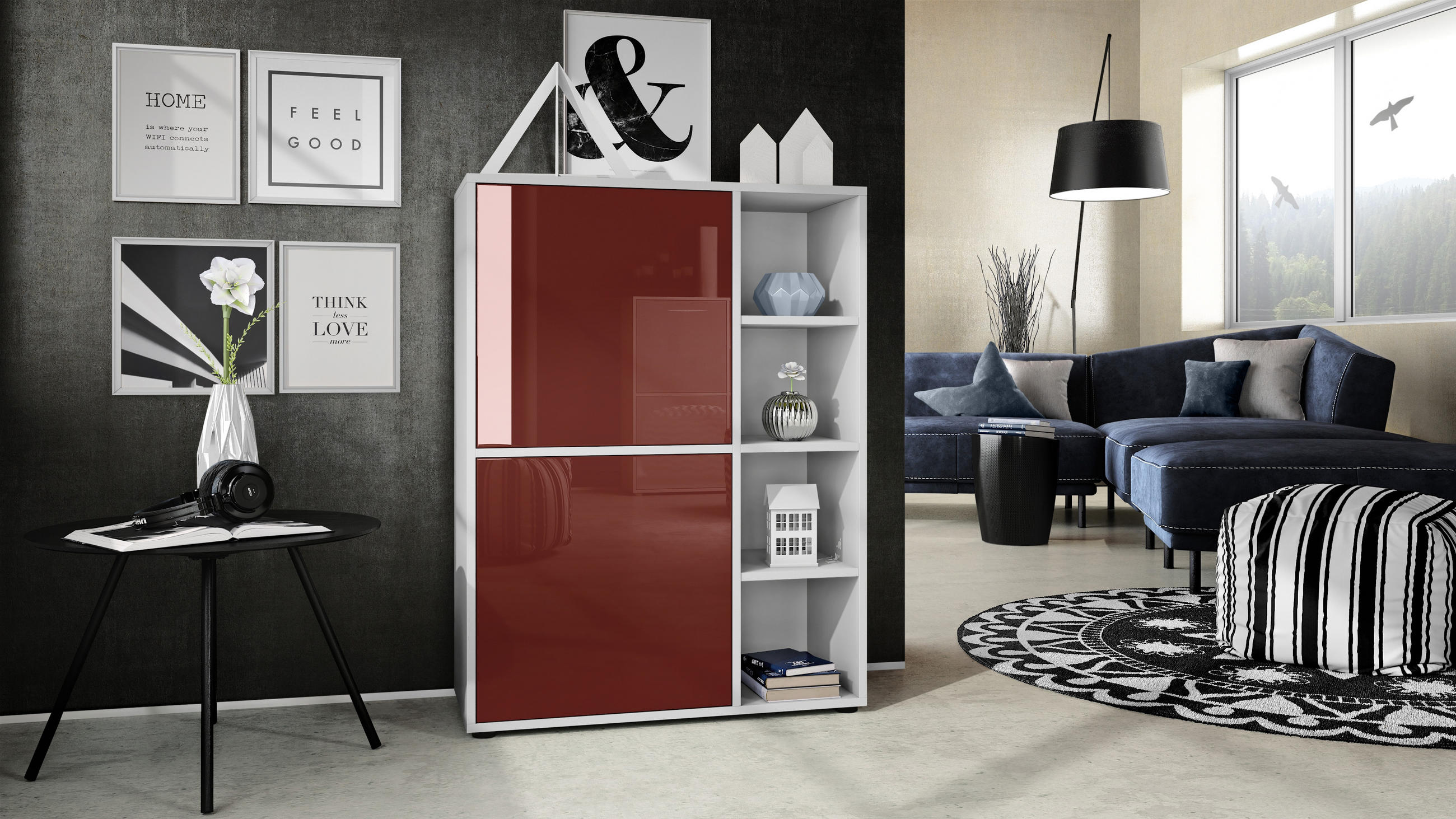 HIGHBOARD Cuba Türen in Bordeaux Hochglanz - Bordeaux, Holzwerkstoff (79/105.5/35.5cm) - Vladon