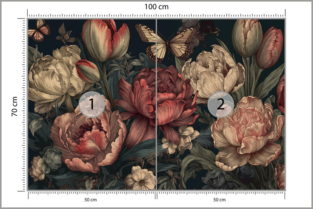 FOTOTAPETE Vintage Blumen Pfingstrosen Natur 100x70 - Gelb/Beige, Papier (100/70cm) - Muralo