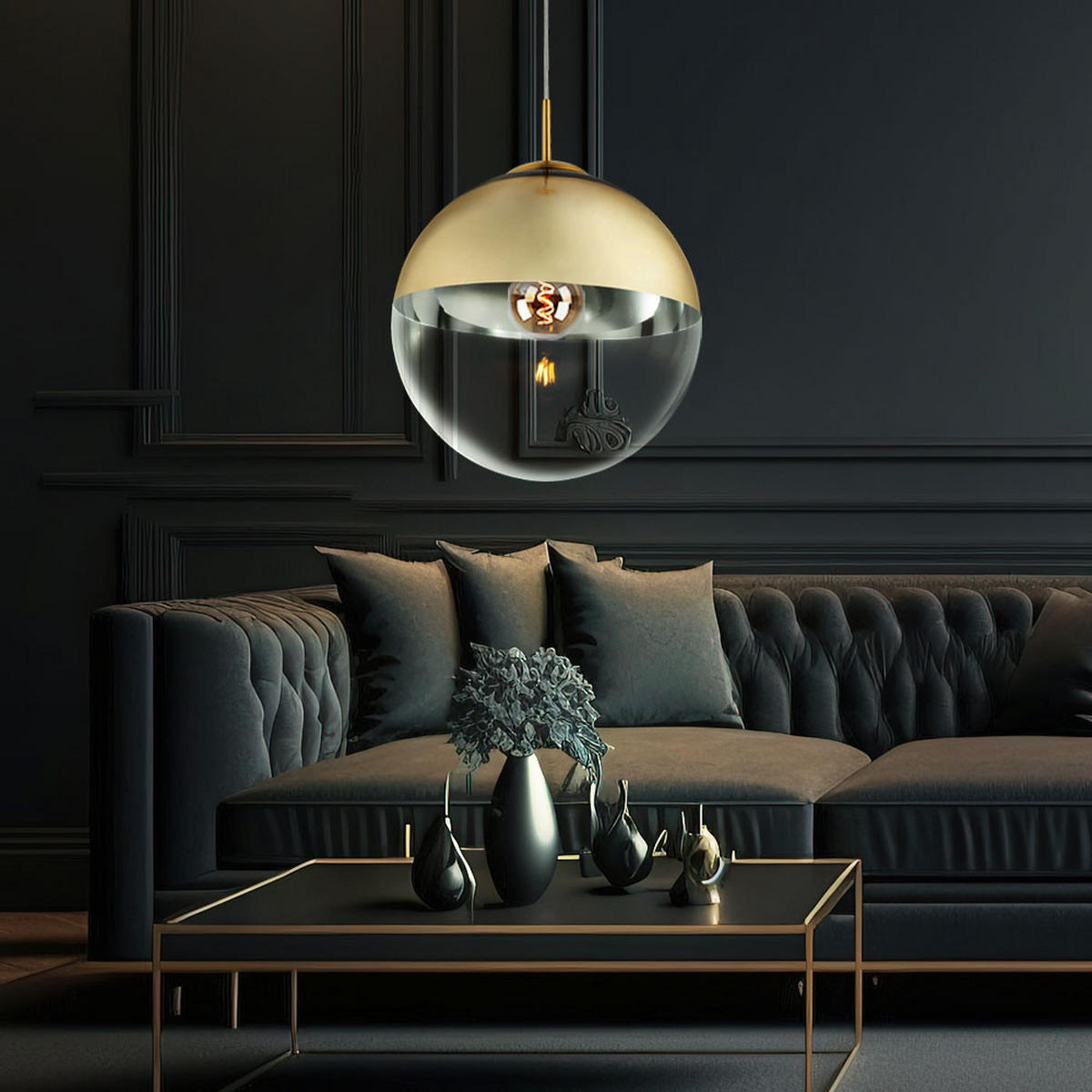 HÄNGELEUCHTE VARUS transparent Glas goldfarben - Goldfarben, Glas (33/33/120cm) - Globo Lighting