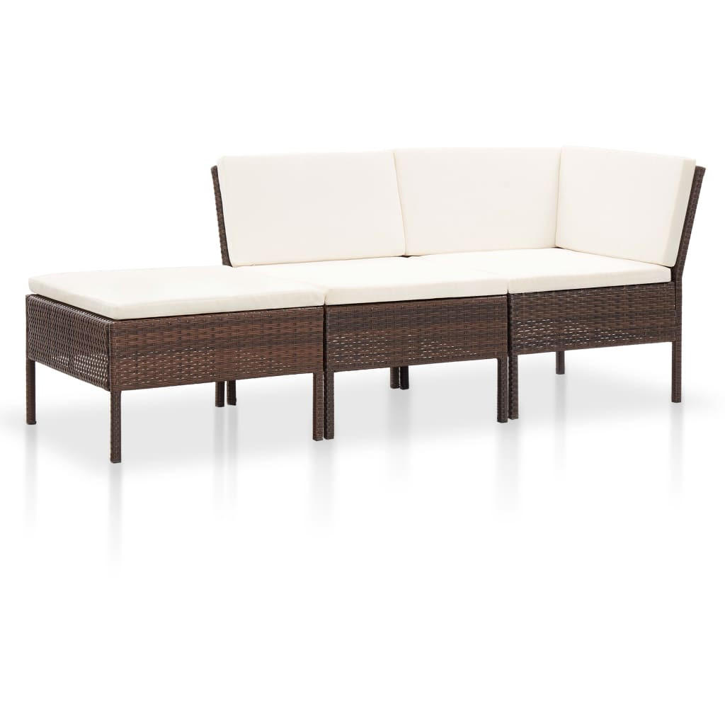 LOUNGEGARNITUR mit Anthrazit Auflagen, aus Poly Rattan, Cremeweiß, 3-teiliges Set - Creme/Braun, Kunststoff/Textil - vidaXL