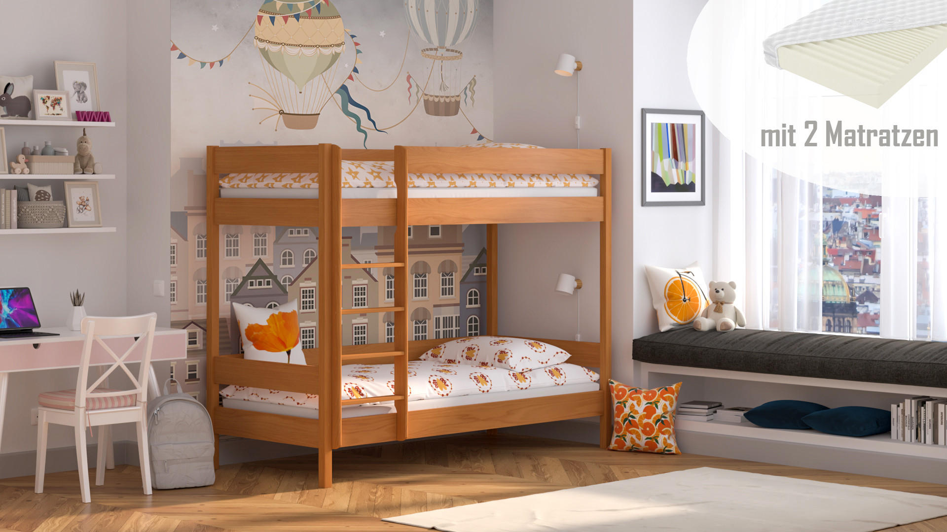 ETAGENBETT Diego 160x80 teak mit Matratzen - Braun, Holzwerkstoff (80/160cm)