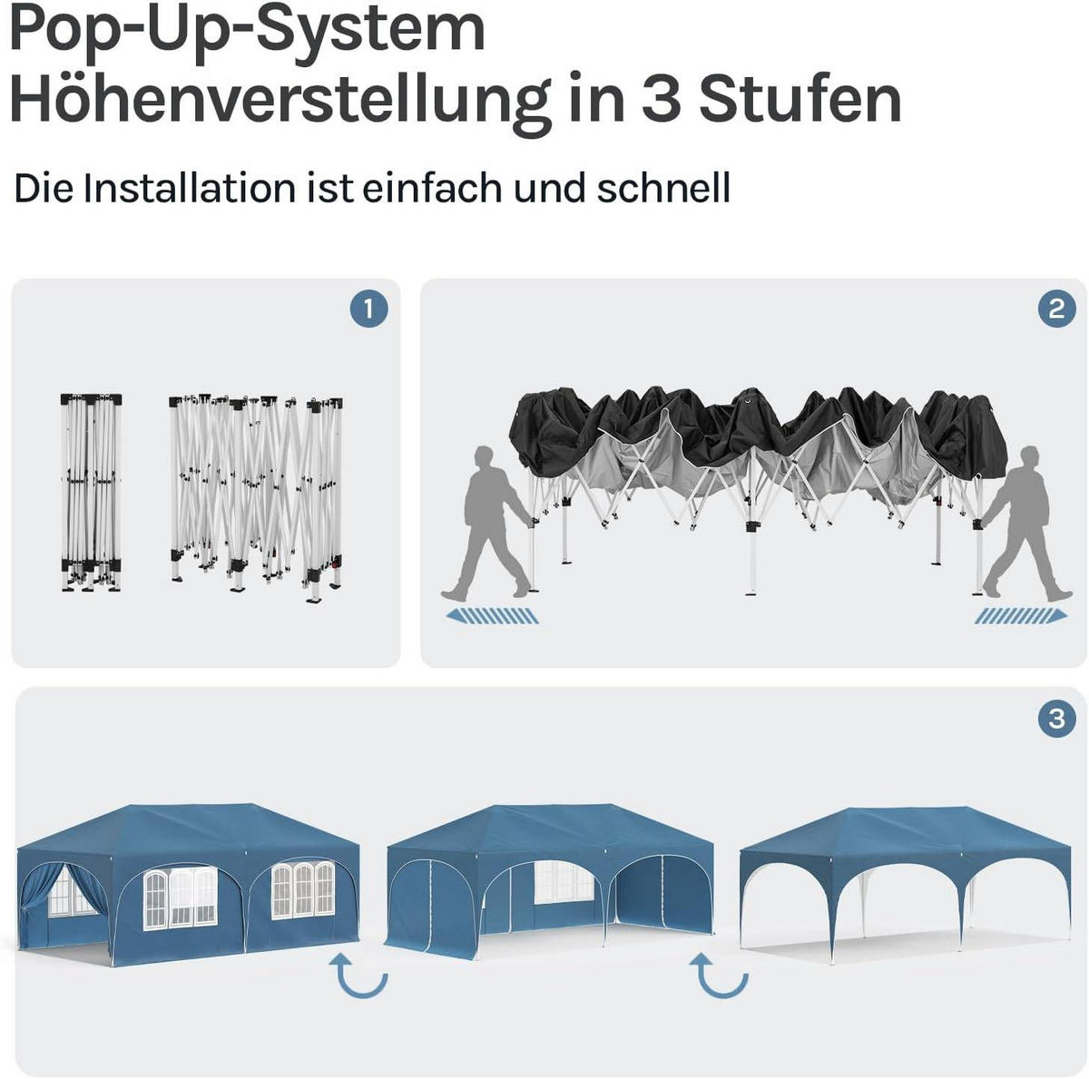 PAVILLON, Faltpavillon 3x6 m, mit 6 Seitenwänden, Grün - Blau, Metall (300/250/600cm) - Woltu
