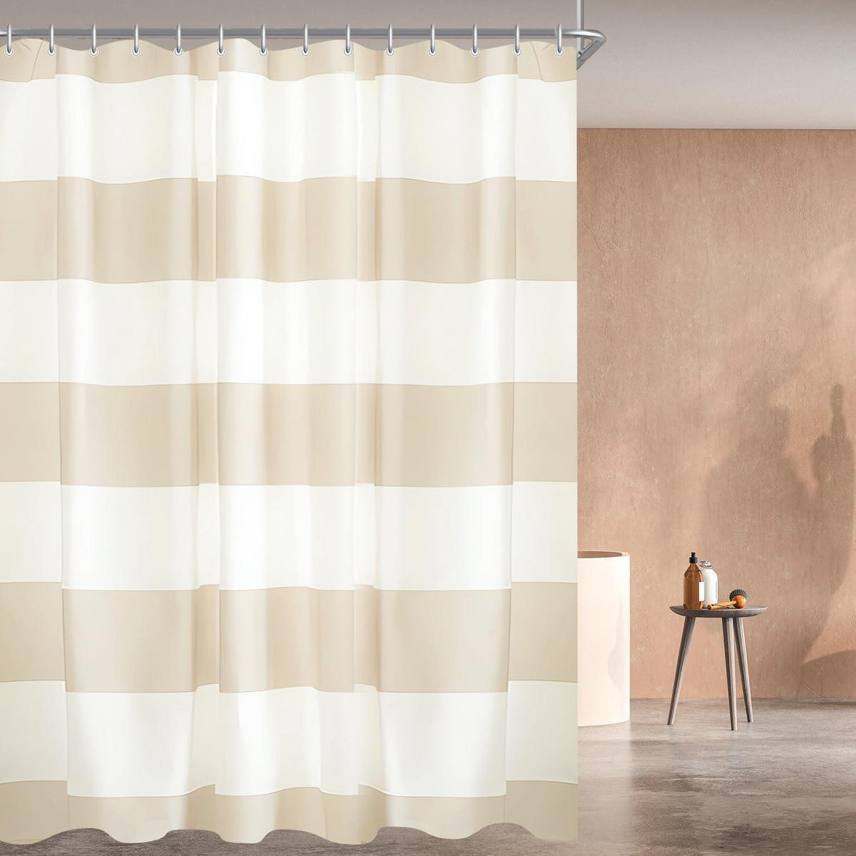 DUSCHVORHANG Beige Streifen 160 x 180 cm - Multicolor, Textil (160/180cm)