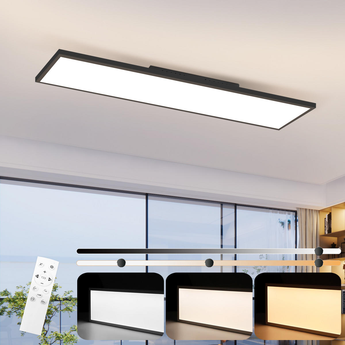 LED-DECKENLEUCHTE Landshut 100/25/4.5 cm - Schwarz, Metall (100/25/4.5cm) - Nettlife